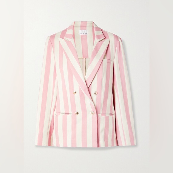 MIGUELINA *Chiara* pink ivory stripe double breasted blazer jacket XS - Picture 3 of 11